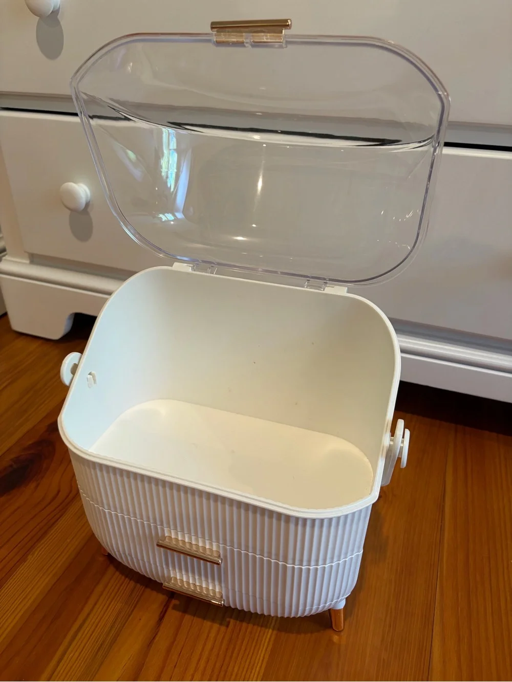 White Ribbed Storage Organizer with Clear Dome Top